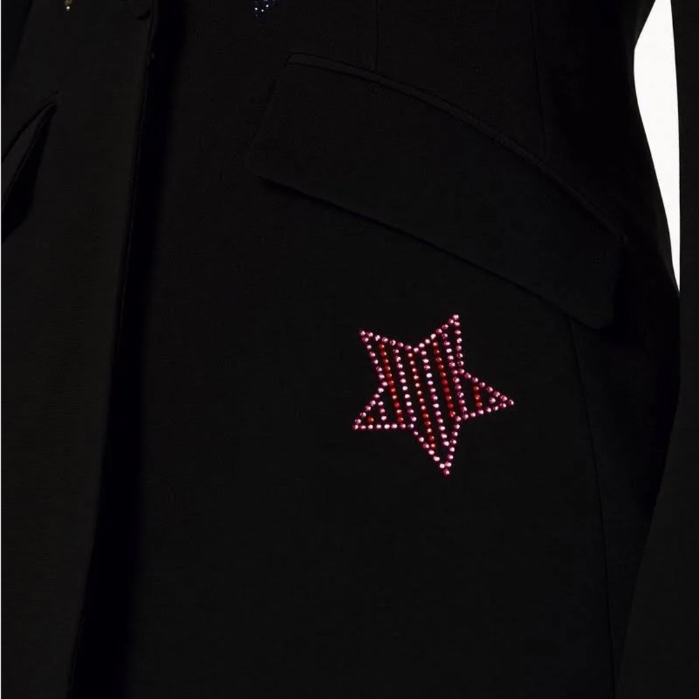 Cinq à Sept Black Blazer with multi - colored Rhinestone Star Embellishments - Picture 4 of 11